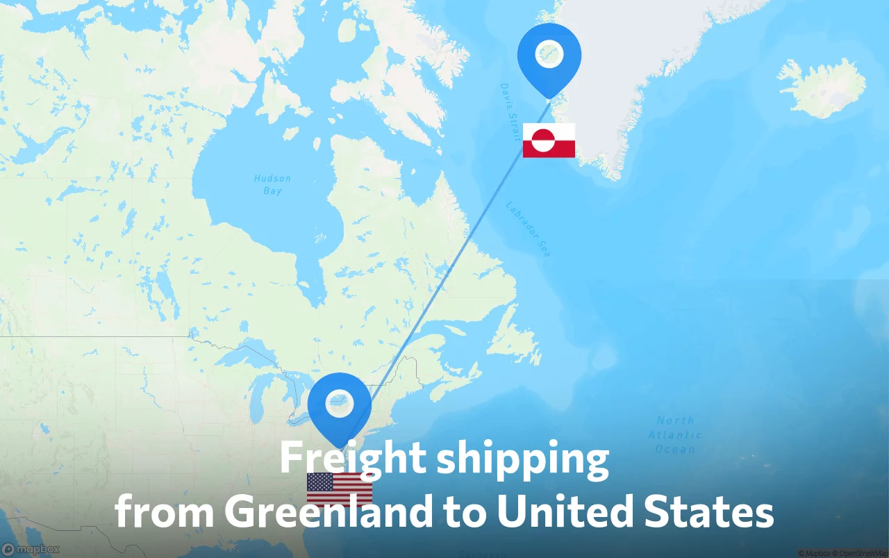Shipping route from Greenland to United States