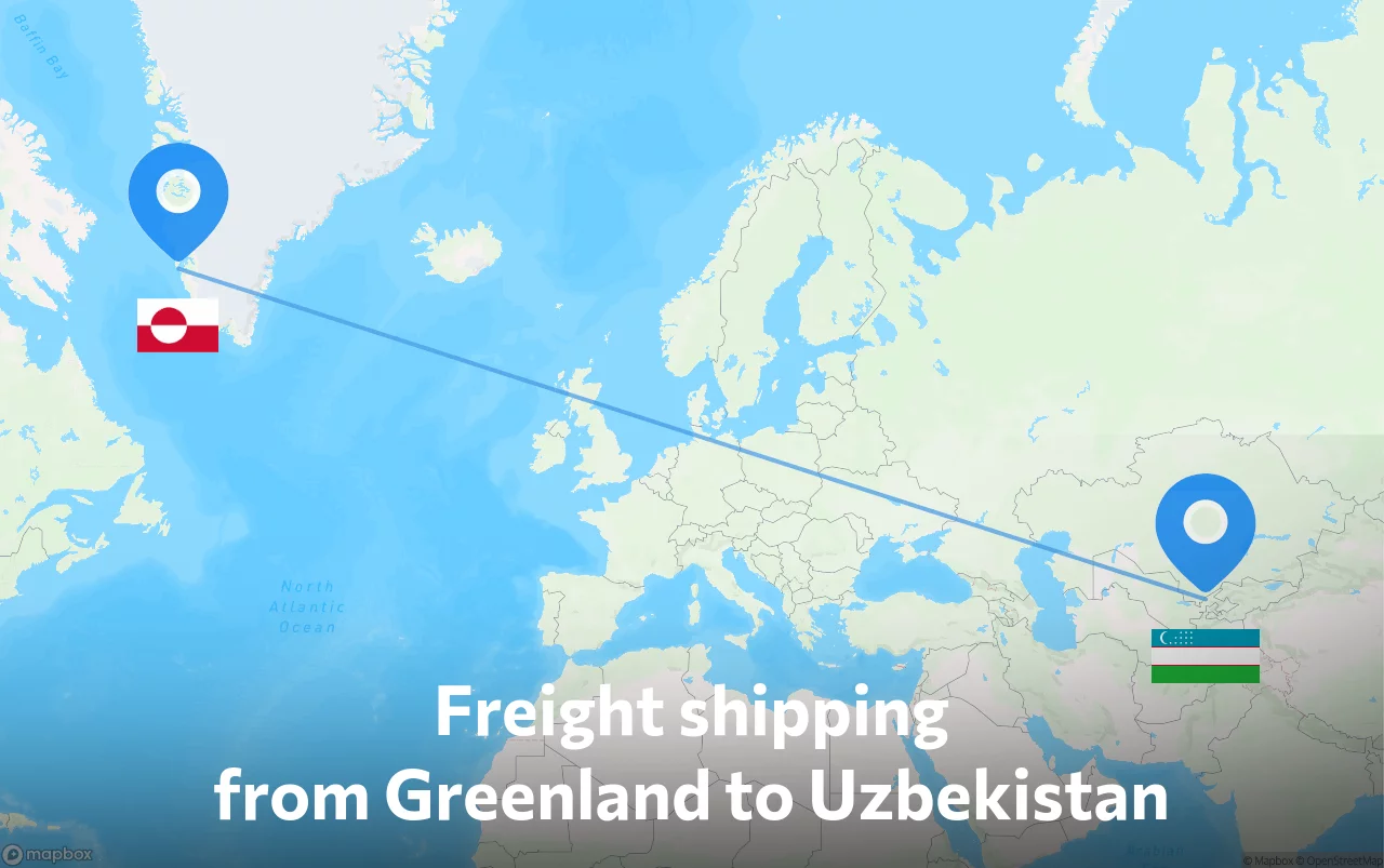Shipping route from Greenland to Uzbekistan