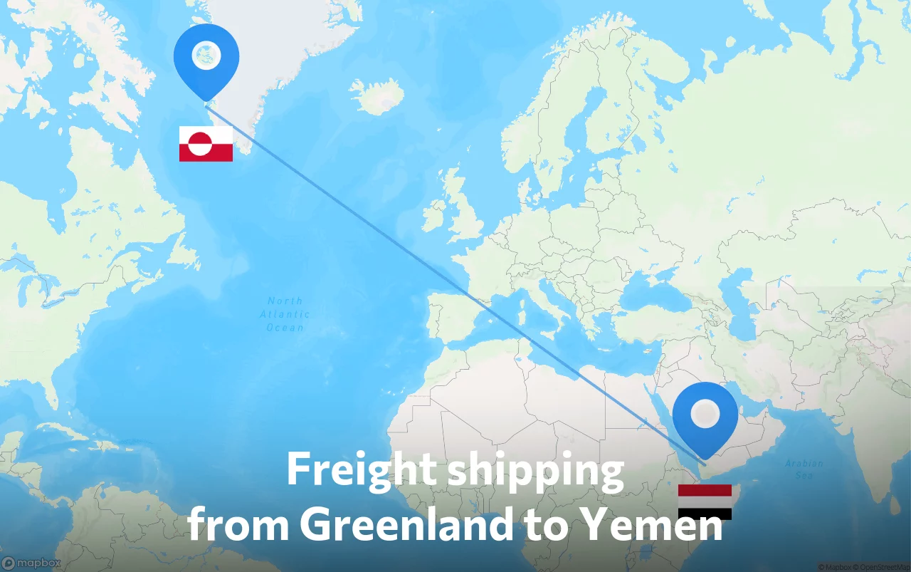 Shipping route from Greenland to Yemen