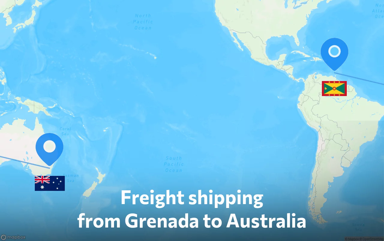 Shipping route from Grenada to Australia