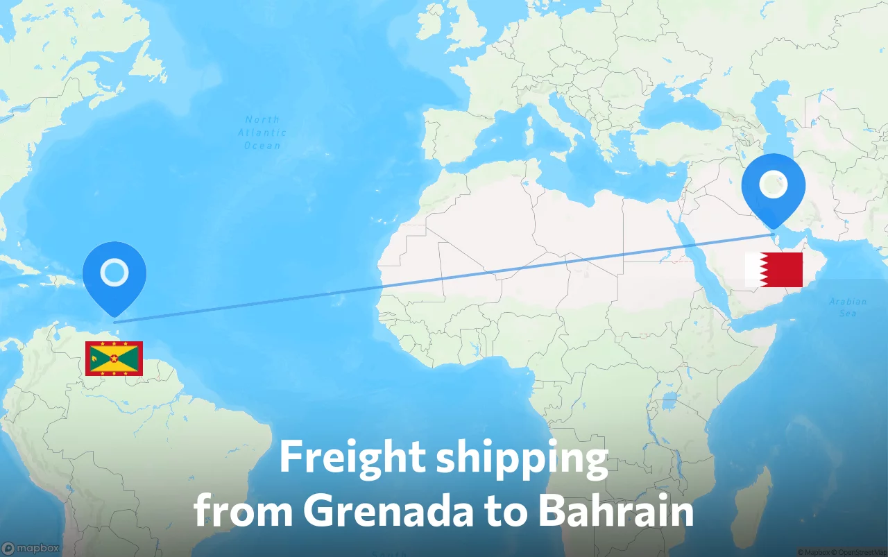 Shipping route from Grenada to Bahrain