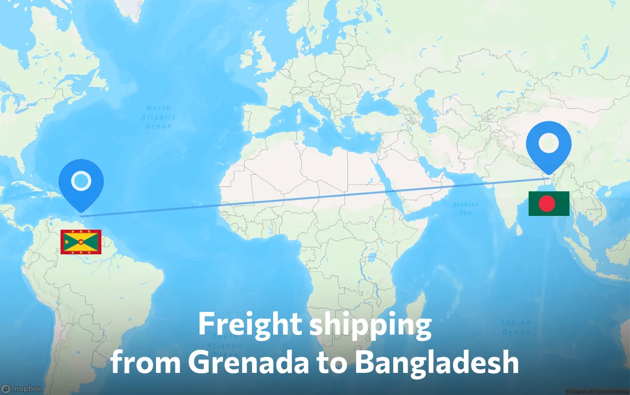Shipping route from Grenada to Bangladesh