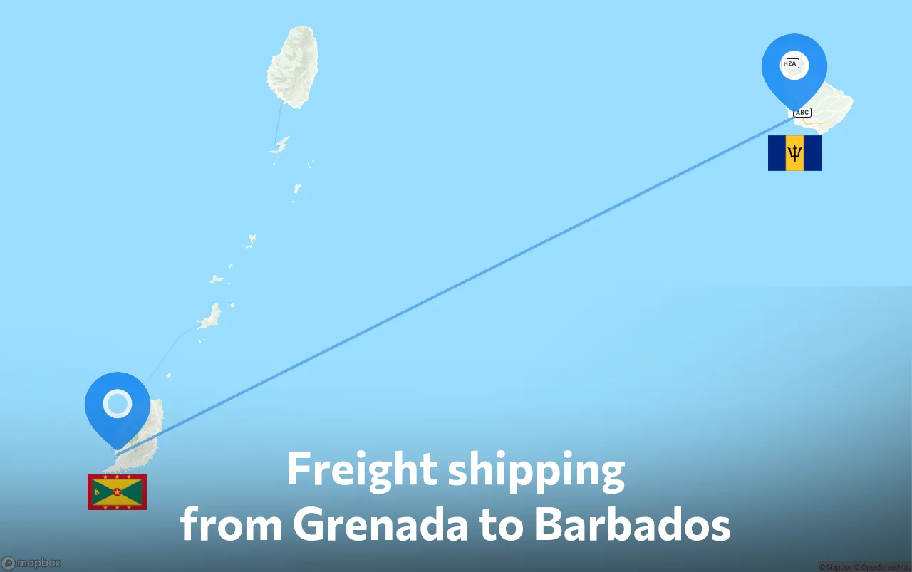 Shipping route from Grenada to Barbados