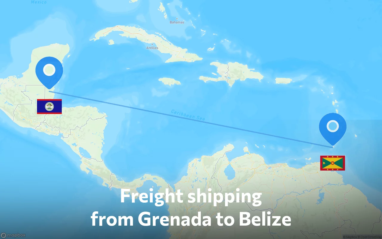 Shipping route from Grenada to Belize