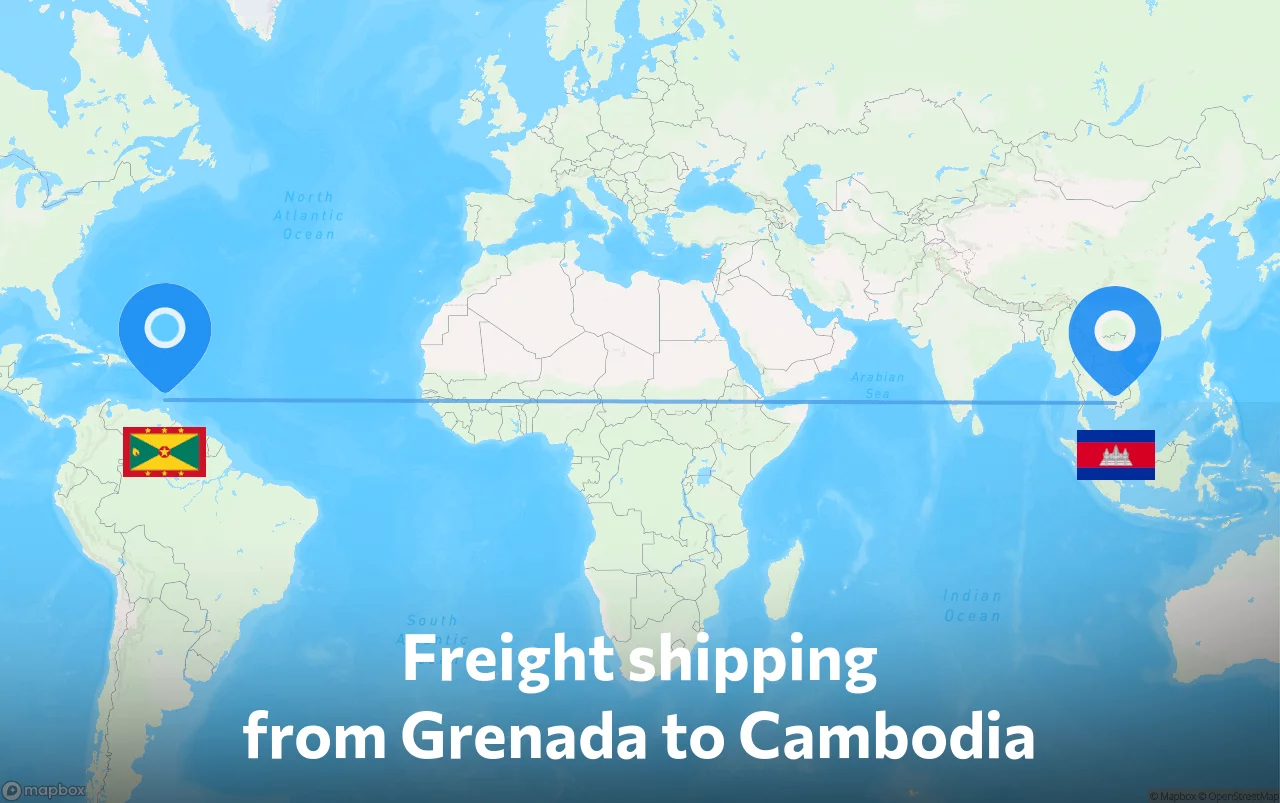 Shipping route from Grenada to Cambodia