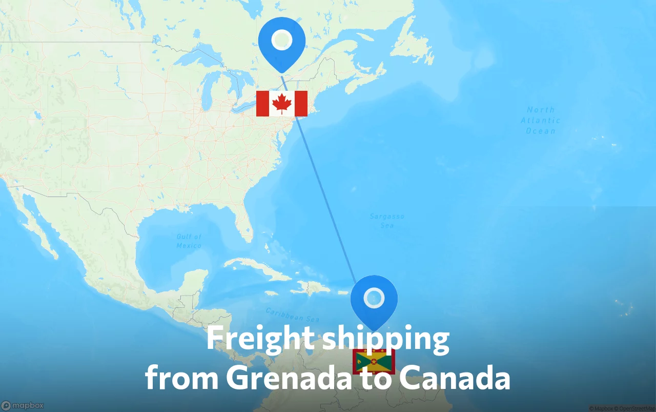 Shipping route from Grenada to Canada