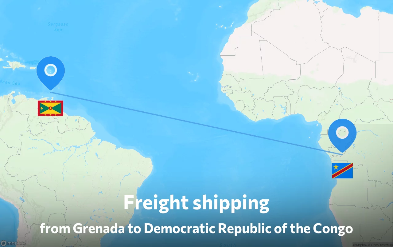 Shipping route from Grenada to Democratic Republic of the Congo
