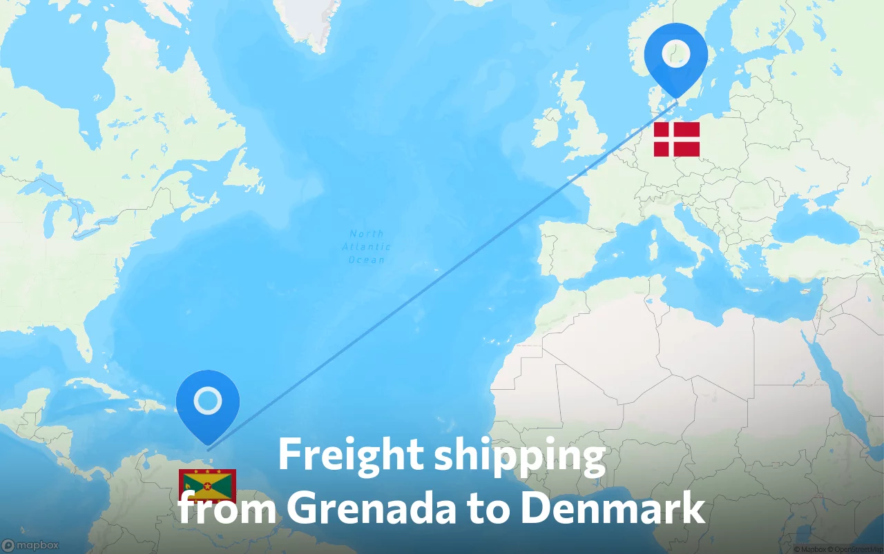 Shipping route from Grenada to Denmark
