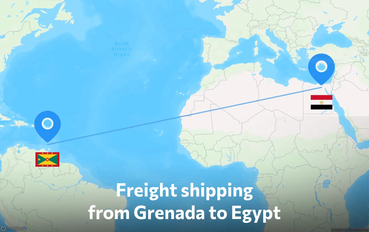 Shipping route from Grenada to Egypt