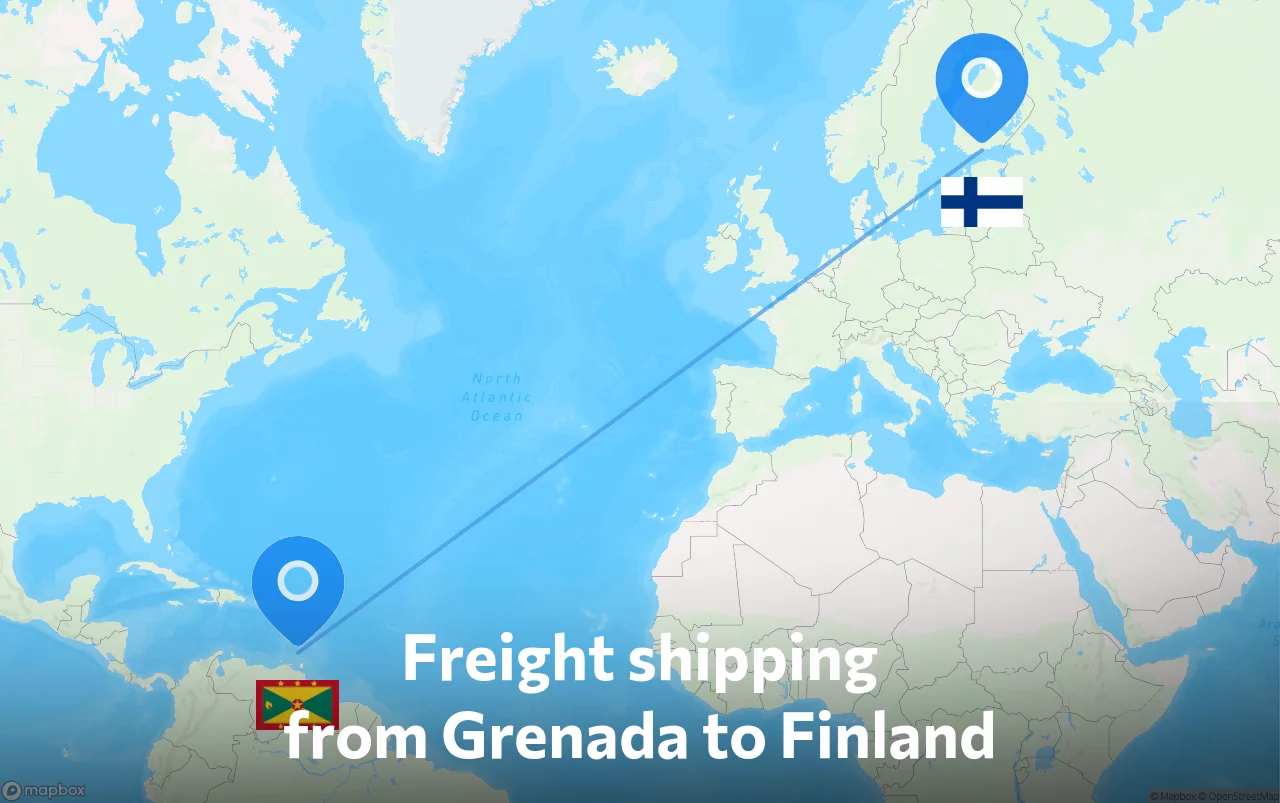 Shipping route from Grenada to Finland