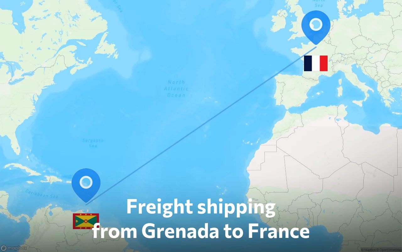 Shipping route from Grenada to France