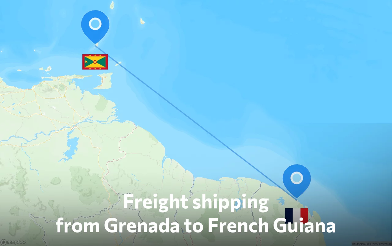 Shipping route from Grenada to French Guiana