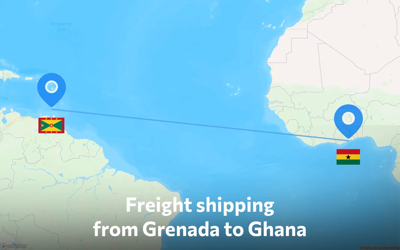 Shipping route from Grenada to Ghana