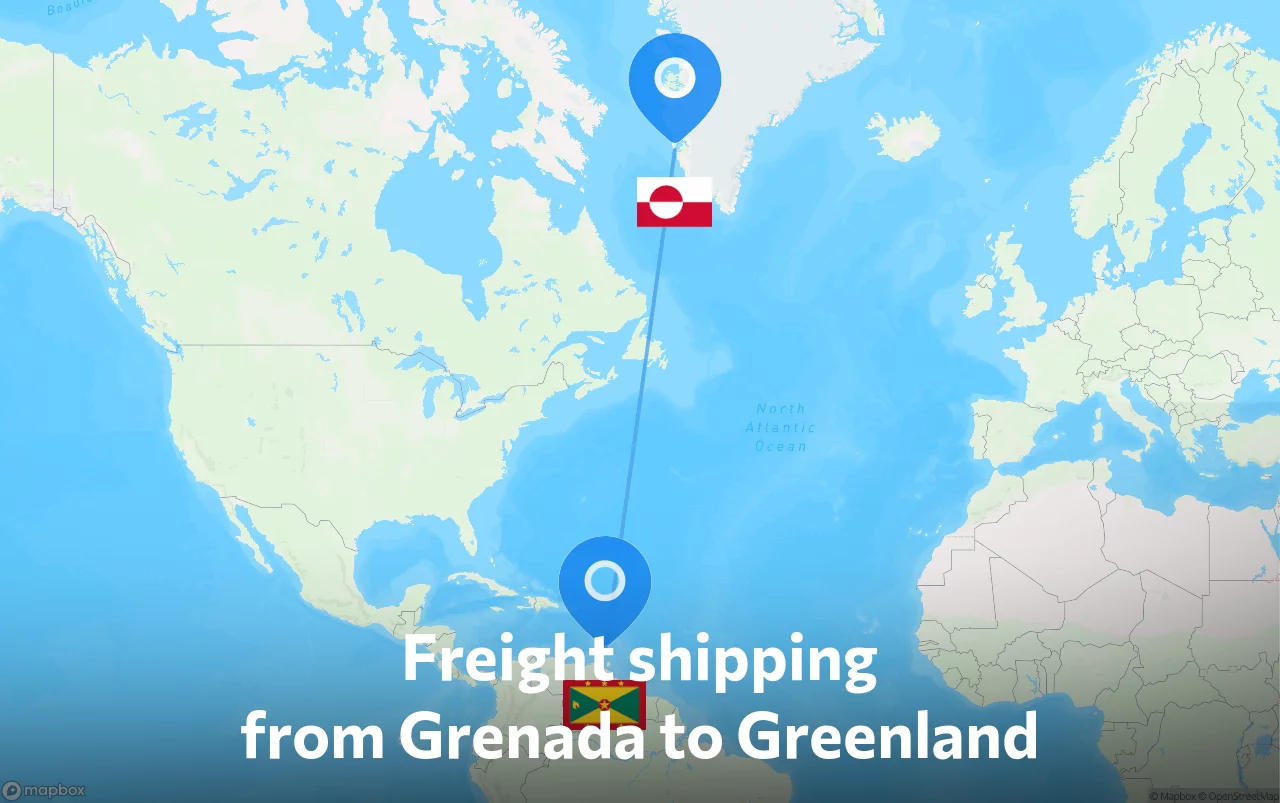 Shipping route from Grenada to Greenland