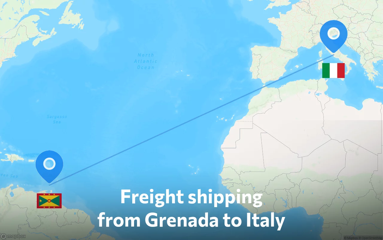 Shipping route from Grenada to Italy