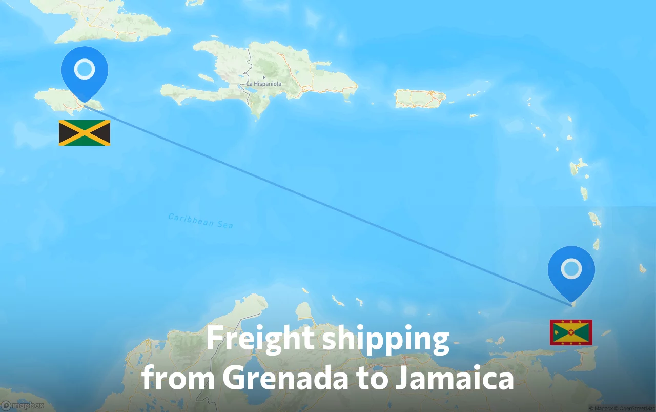 Shipping route from Grenada to Jamaica