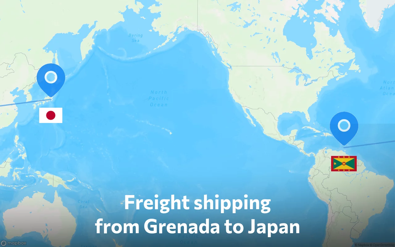 Shipping route from Grenada to Japan