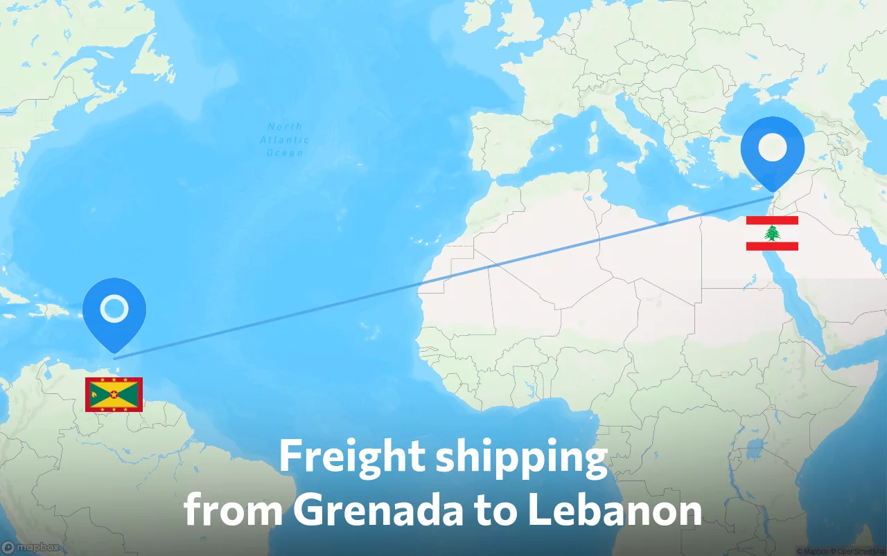 Shipping route from Grenada to Lebanon