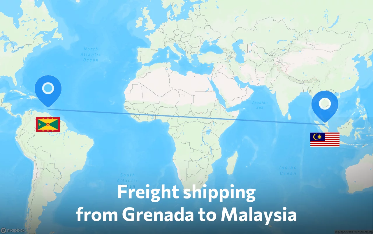 Shipping route from Grenada to Malaysia