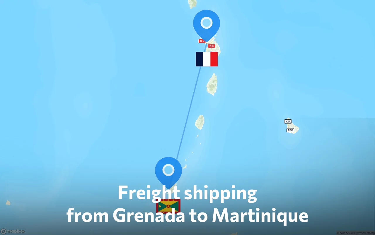 Shipping route from Grenada to Martinique