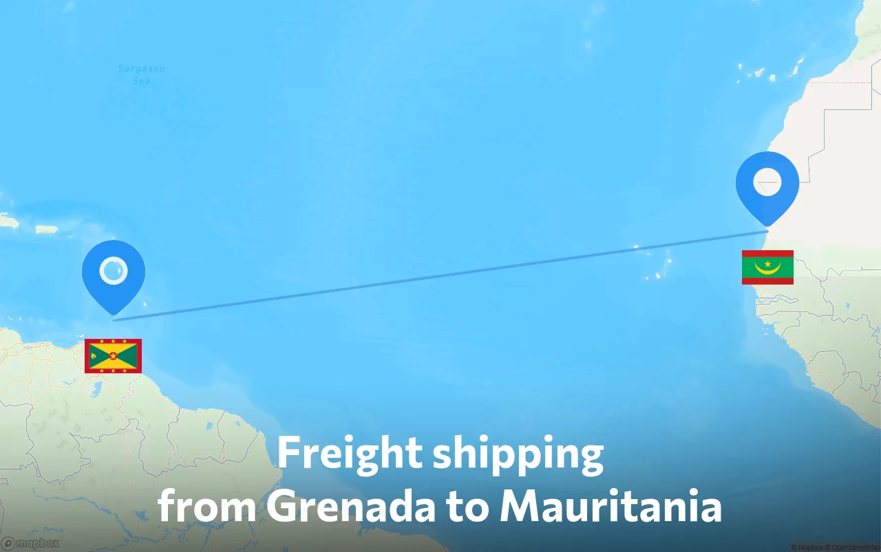 Shipping route from Grenada to Mauritania