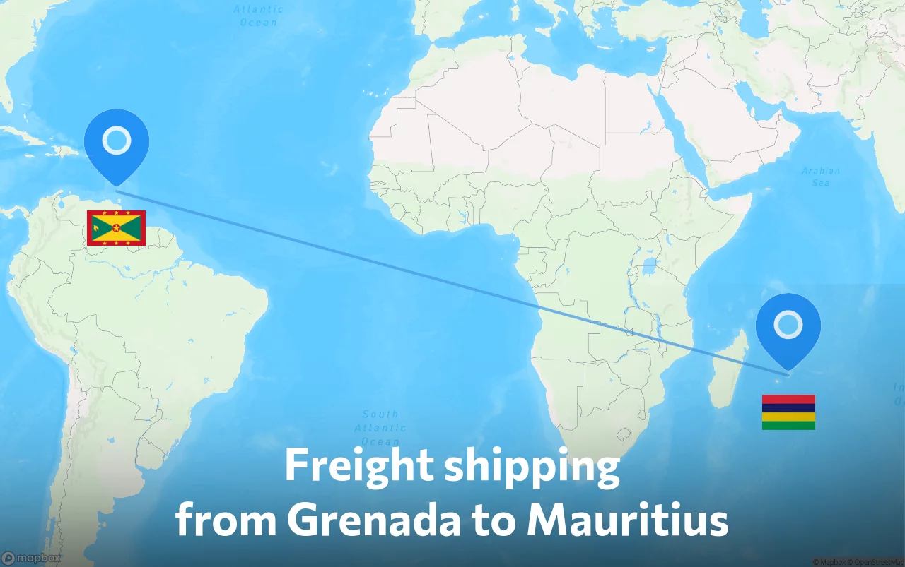 Shipping route from Grenada to Mauritius