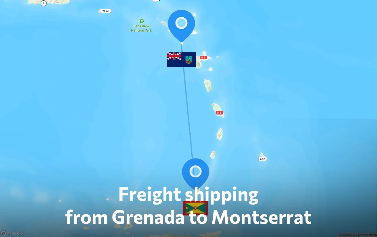 Shipping route from Grenada to Montserrat