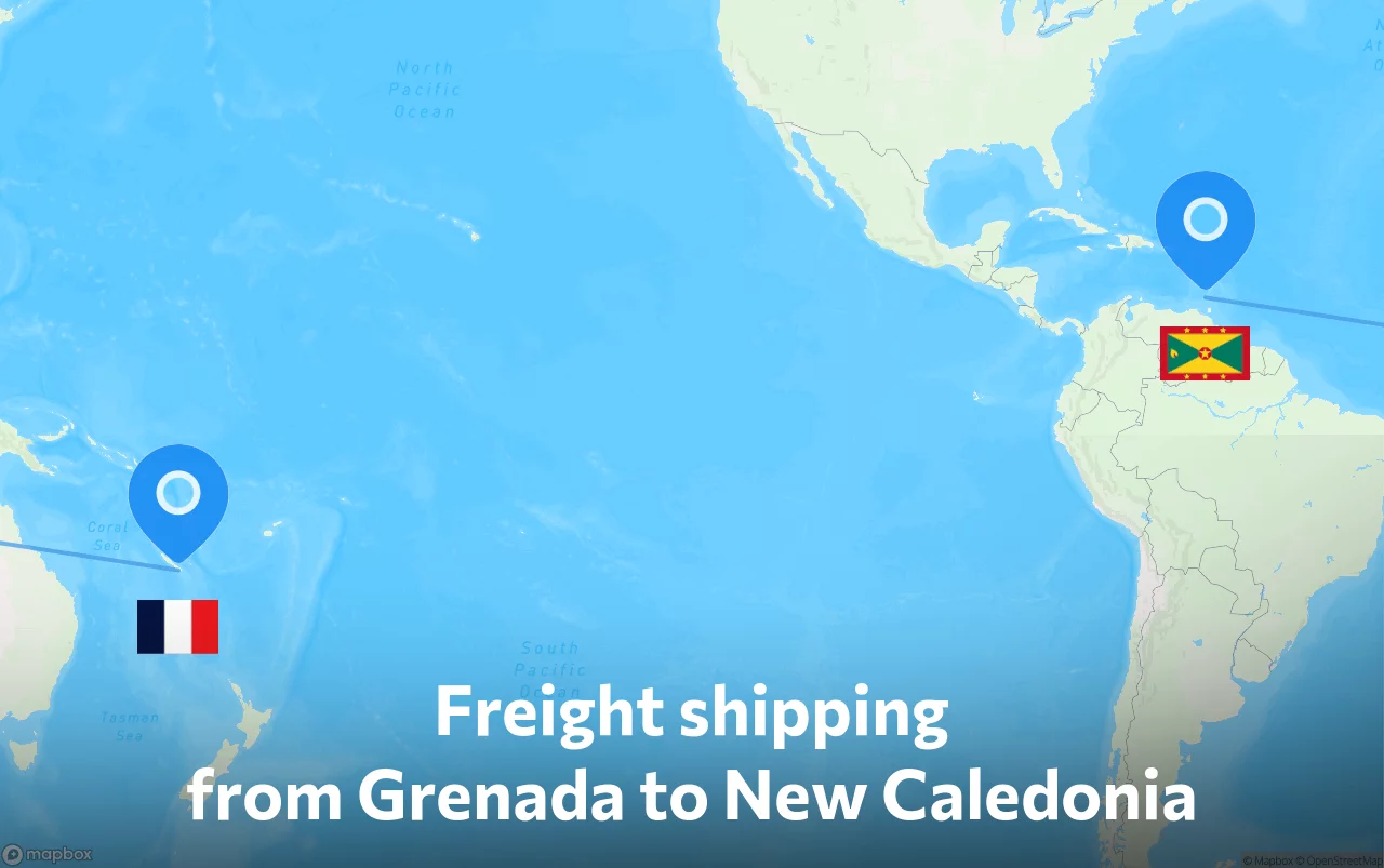Shipping route from Grenada to New Caledonia
