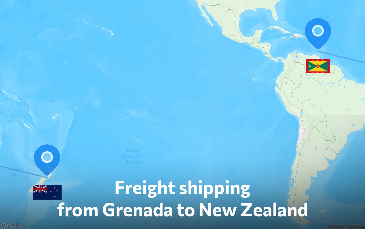 Shipping route from Grenada to New Zealand