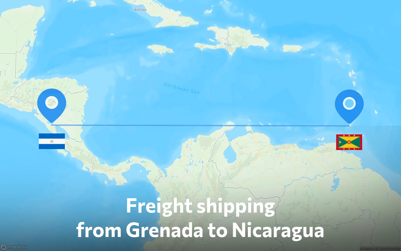 Shipping route from Grenada to Nicaragua