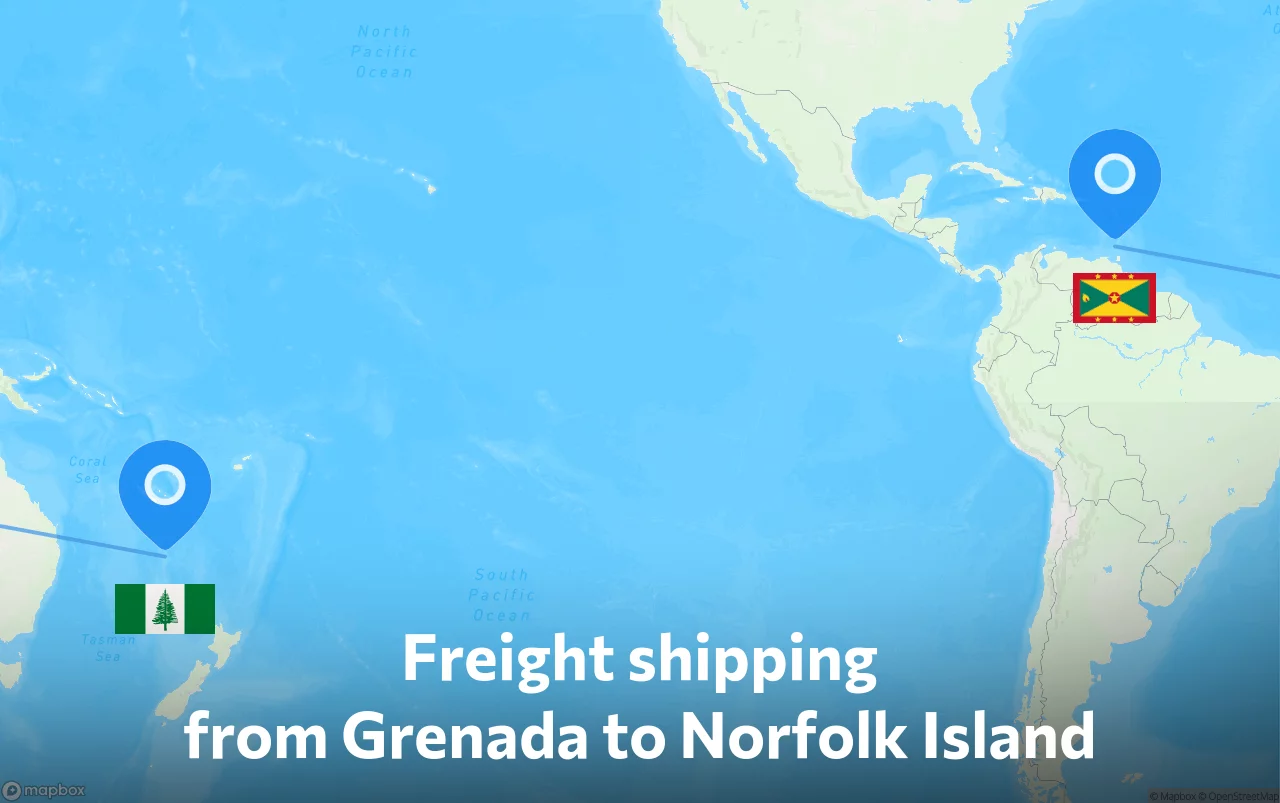 Shipping route from Grenada to Norfolk Island