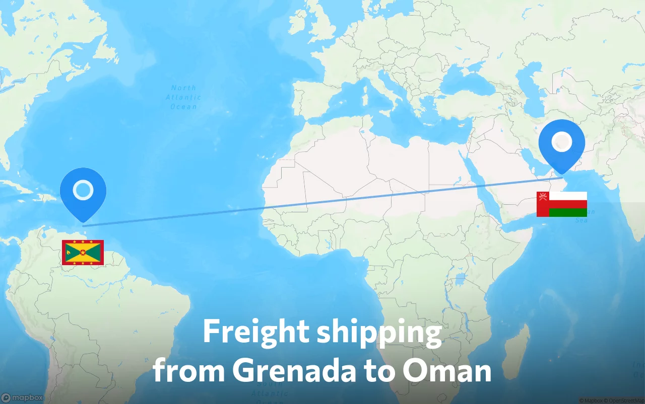 Shipping route from Grenada to Oman