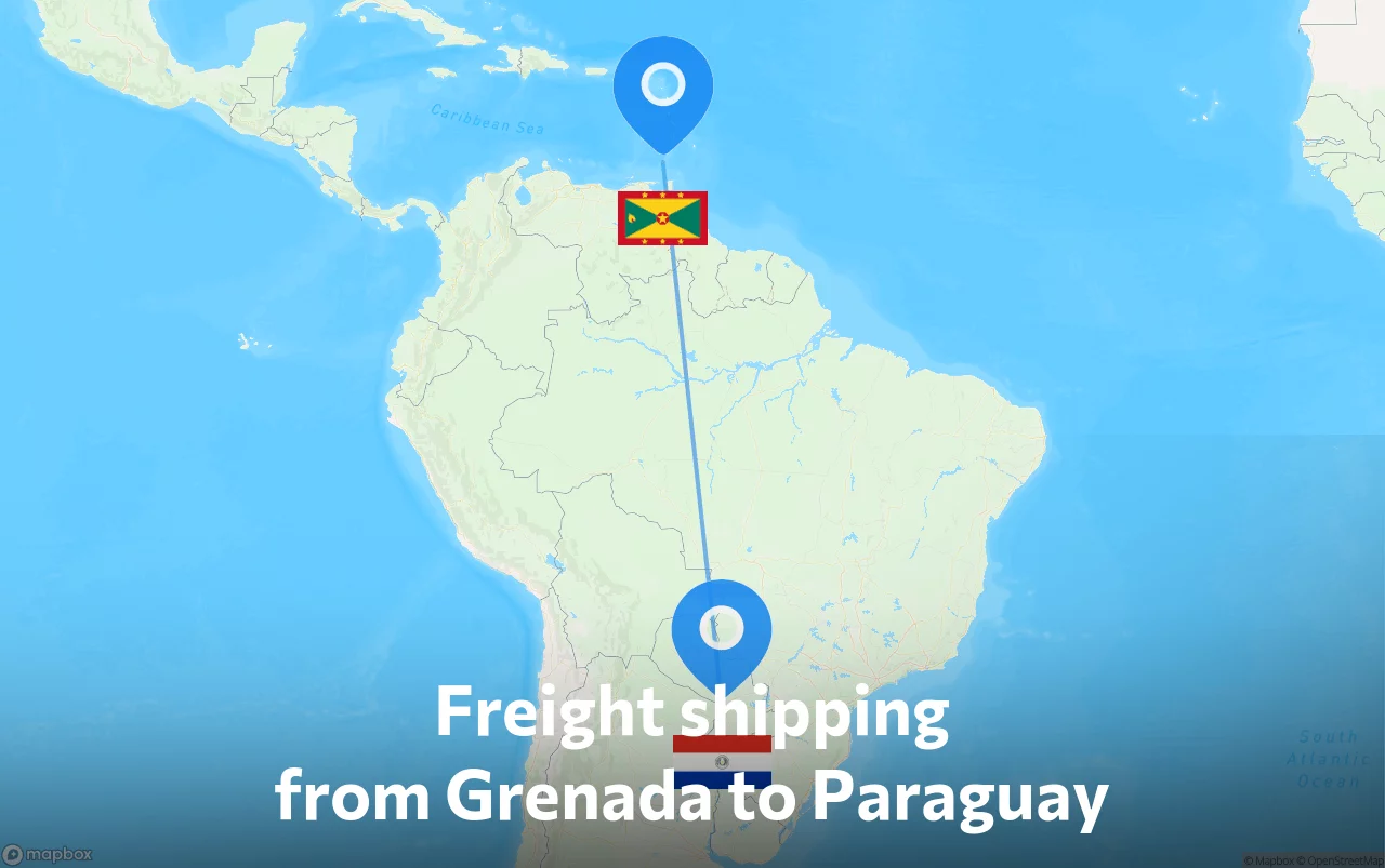 Shipping route from Grenada to Paraguay
