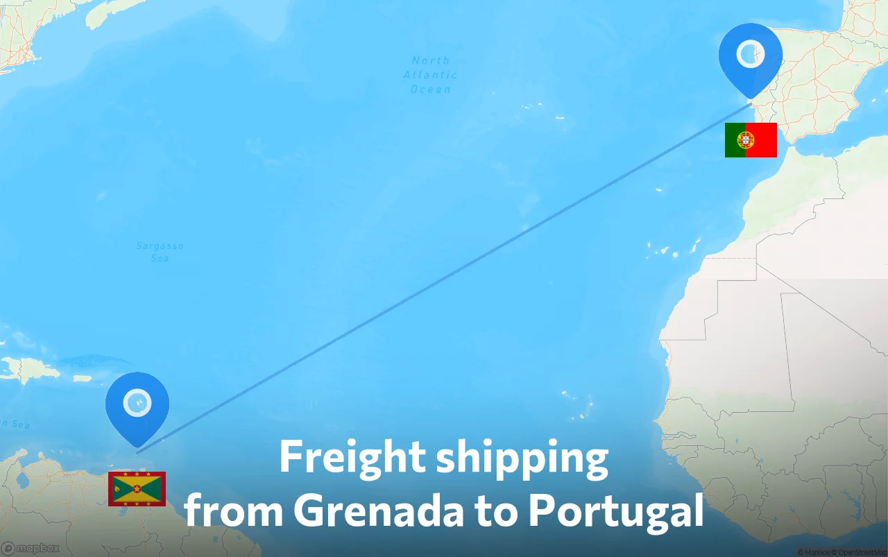 Shipping route from Grenada to Portugal
