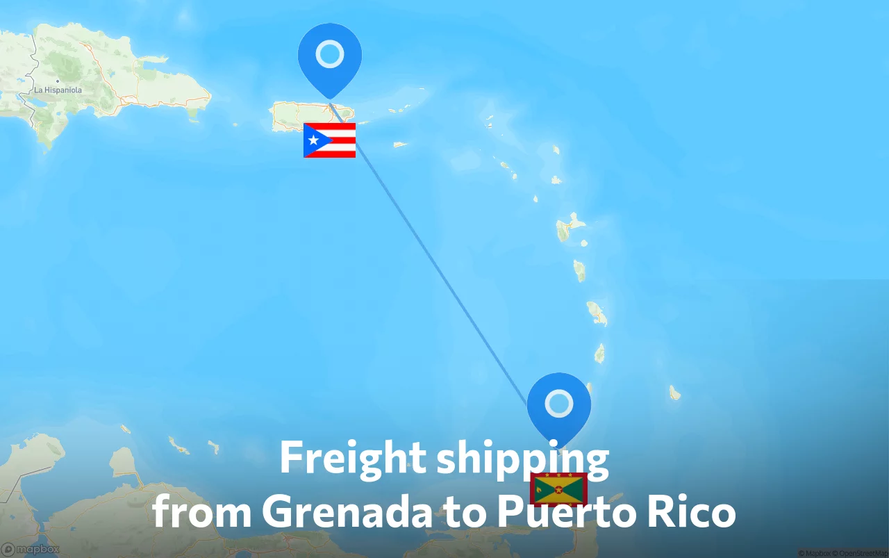 Shipping route from Grenada to Puerto Rico