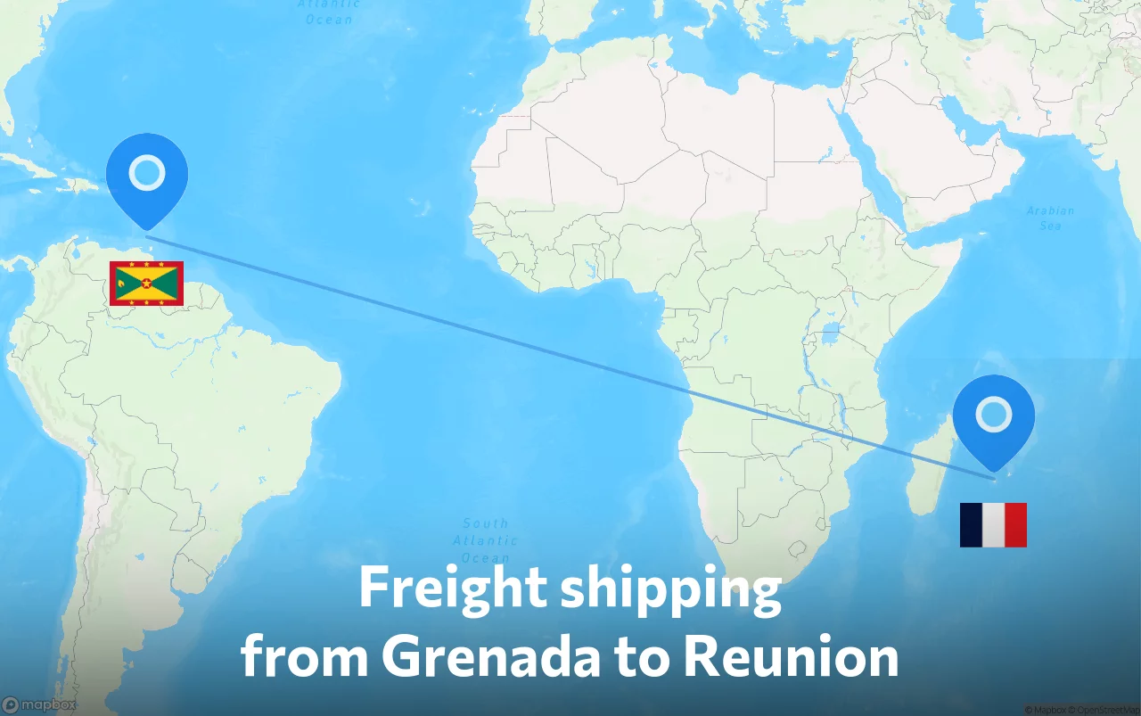 Shipping route from Grenada to Reunion