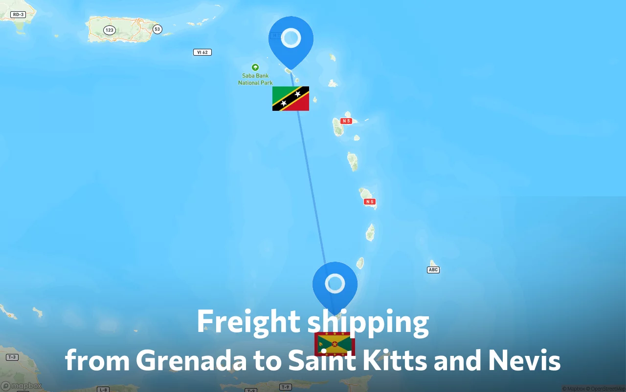 Shipping route from Grenada to Saint Kitts and Nevis