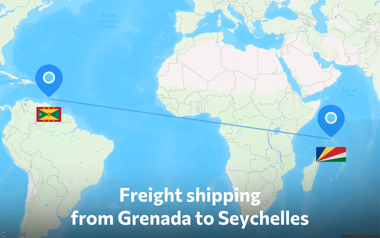 Shipping route from Grenada to Seychelles