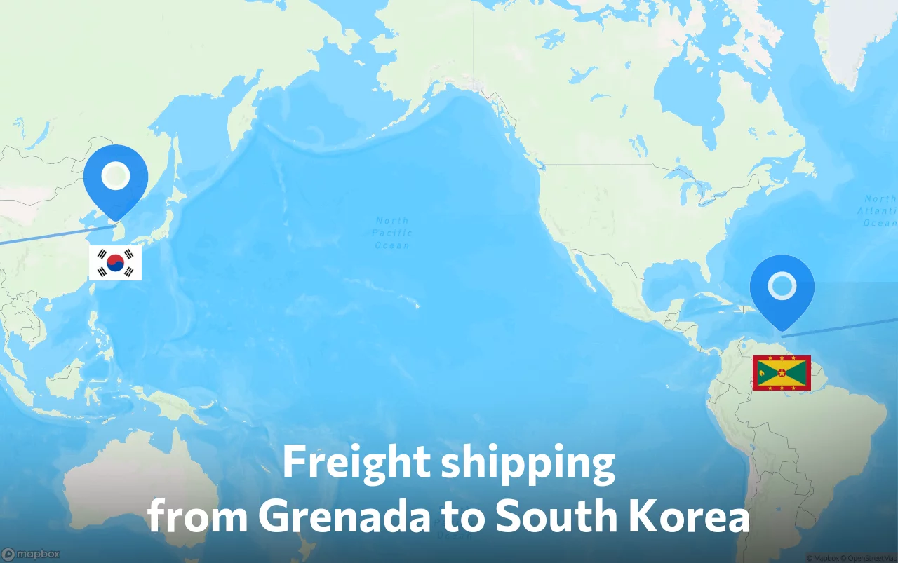Shipping route from Grenada to South Korea