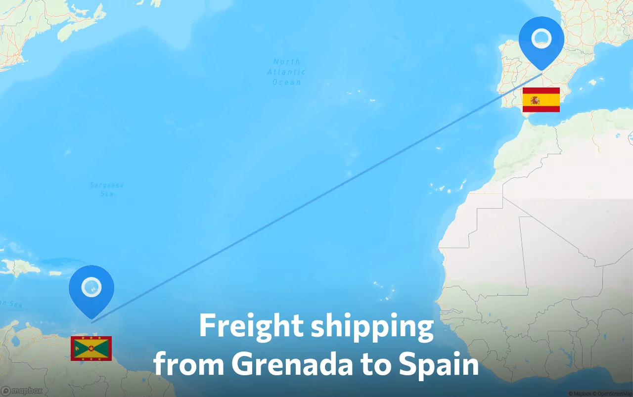Shipping route from Grenada to Spain