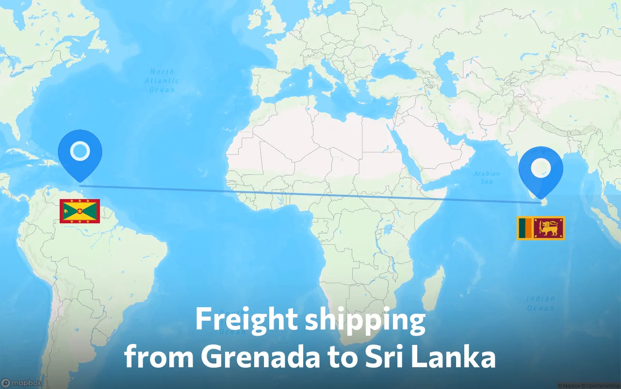 Shipping route from Grenada to Sri Lanka