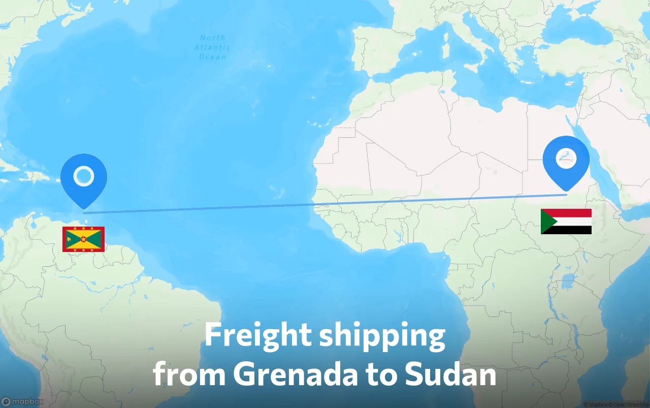 Shipping route from Grenada to Sudan