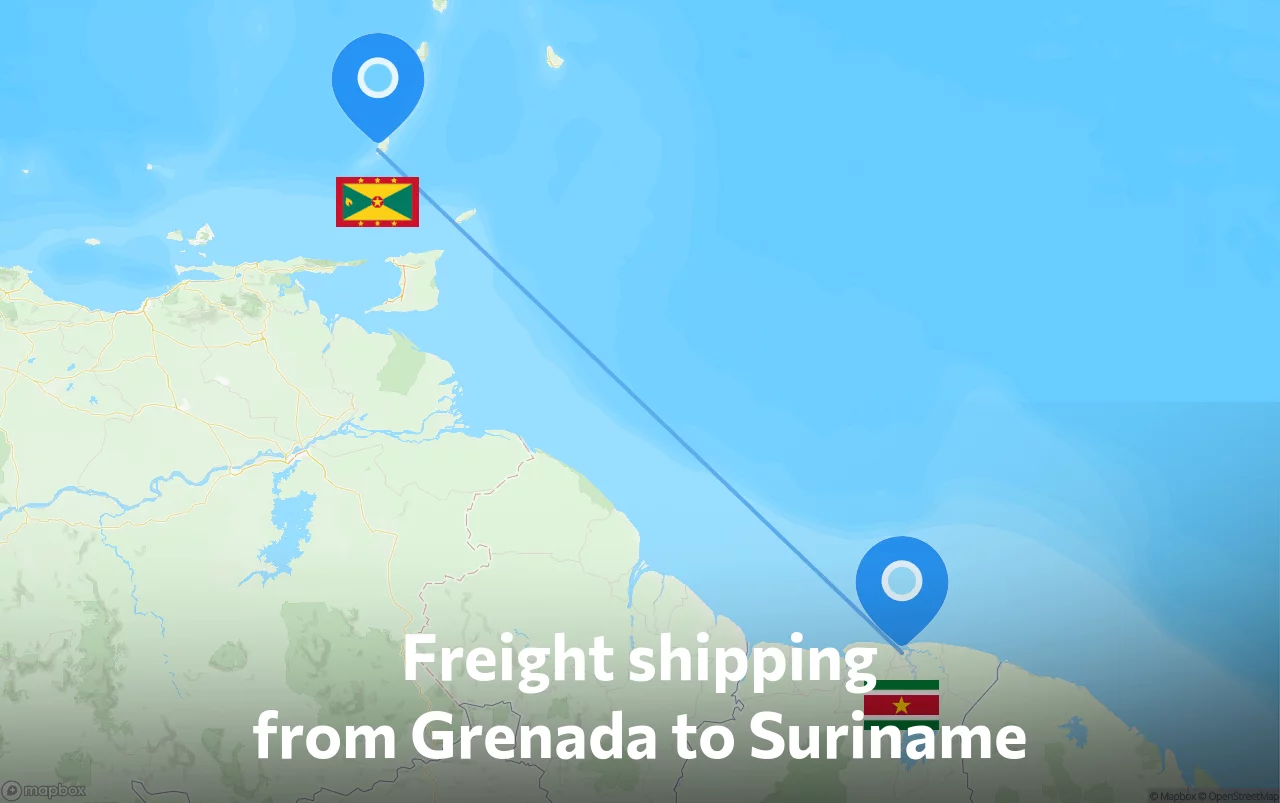 Shipping route from Grenada to Suriname