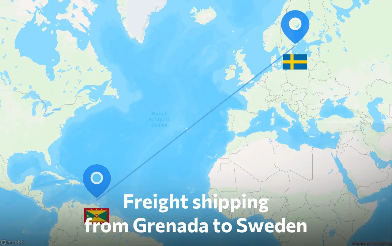 Shipping route from Grenada to Sweden