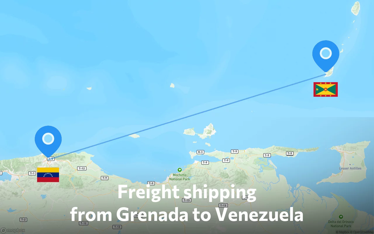 Shipping route from Grenada to Venezuela