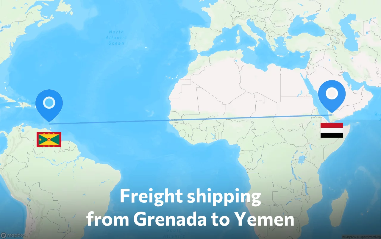 Shipping route from Grenada to Yemen
