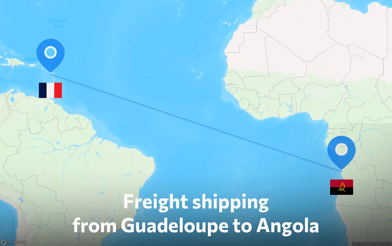 Shipping route from Guadeloupe to Angola