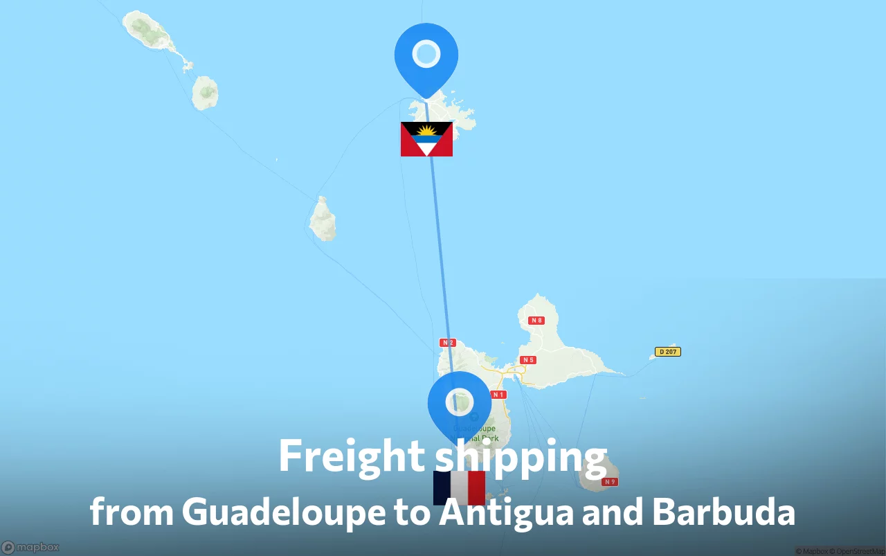 Shipping route from Guadeloupe to Antigua and Barbuda