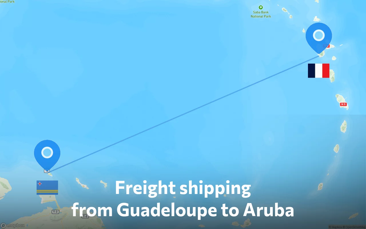 Shipping route from Guadeloupe to Aruba