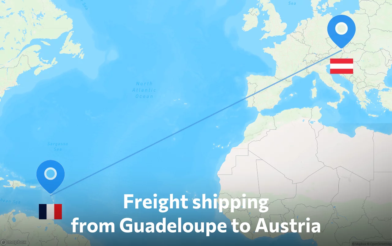 Shipping route from Guadeloupe to Austria